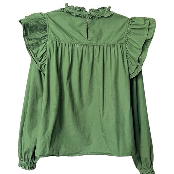 Crown & Ivy Green Ruffle Top Sz L Cottagecore Prairie Victorian 100% Cotton - Picture 7 of 13